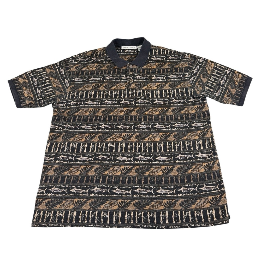 Knightsbridge Mens Medium Hawaiian Polo Shirt Fish Bamboo Tropical Print Cotton